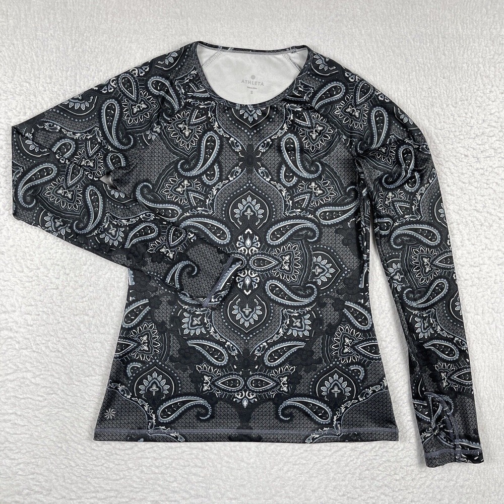 Athleta‎ Shirt Womens Small Gray Paisley Sierra Nevada Gym Yoga Workout Top